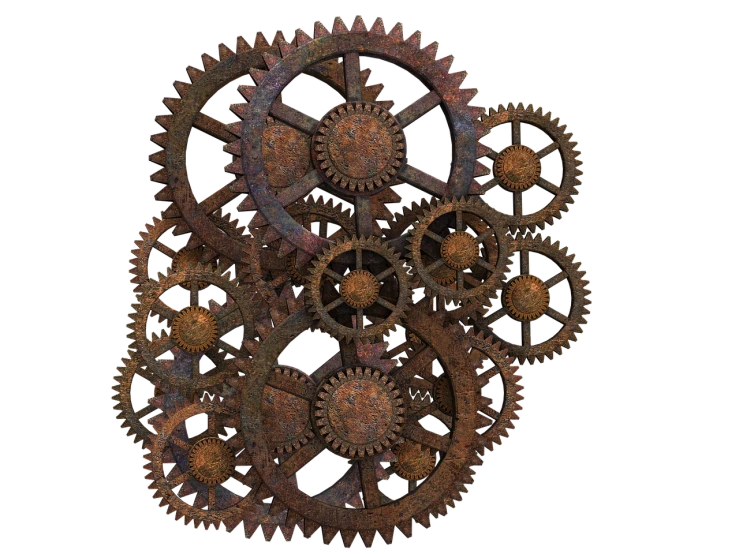 three gears with different sizes and colors are stacked in a grid