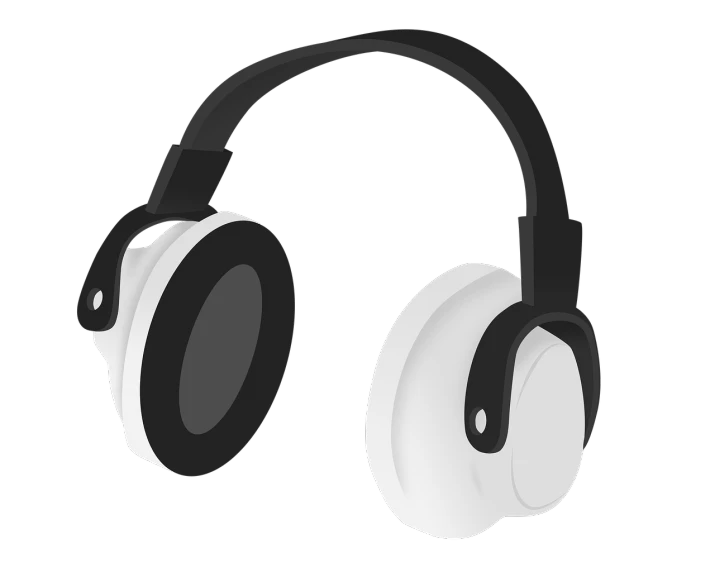 headphones with black and white trims, on a black background