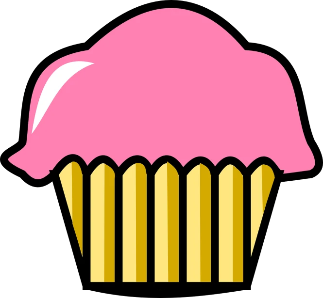 a pink frosted cupcake with golden icing
