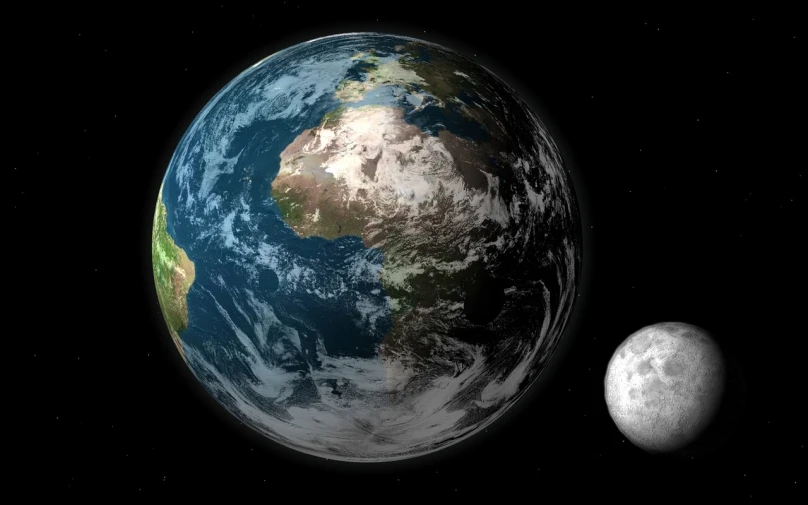 an illustration of the earth and its moon imaged in space