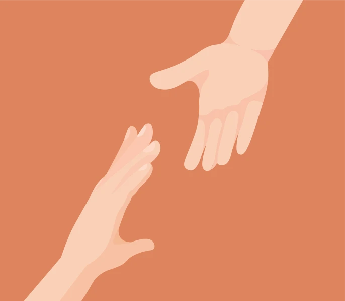 a drawing of two hands reaching each other towards one another