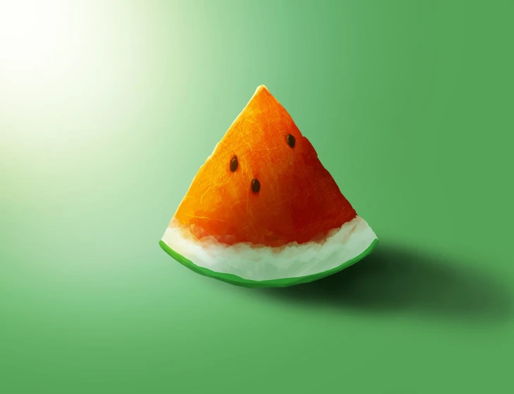a slice of watermelon is placed in front of a green background