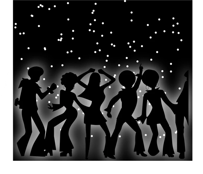 several silhouettes of people dancing at night