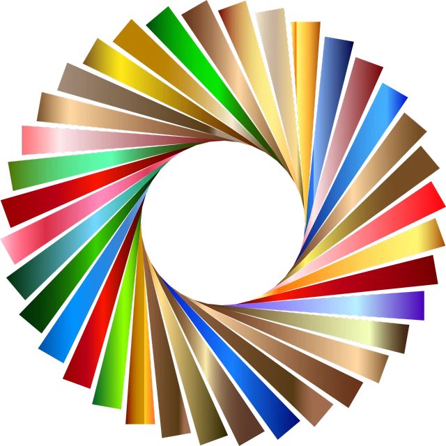 a large rainbow of colors spread around the shape of a spiral