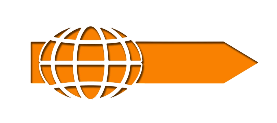 an orange arrow pointing towards the middle of a globe