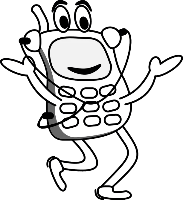 a cartoon phone running while wearing gloves