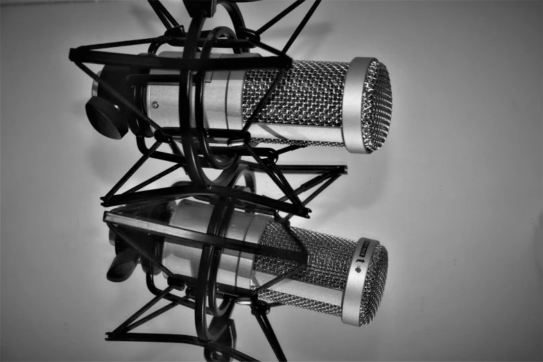 a vintage microphone in front of the speaker