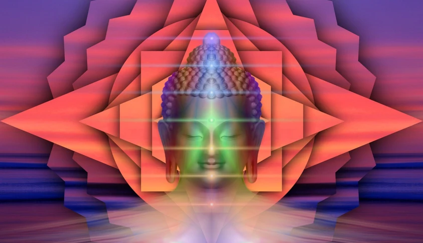 an abstract image with the buddha's face and background