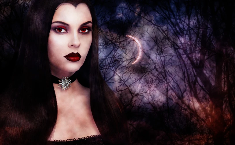 the face of dracula is shown as if she's dressed for halloween