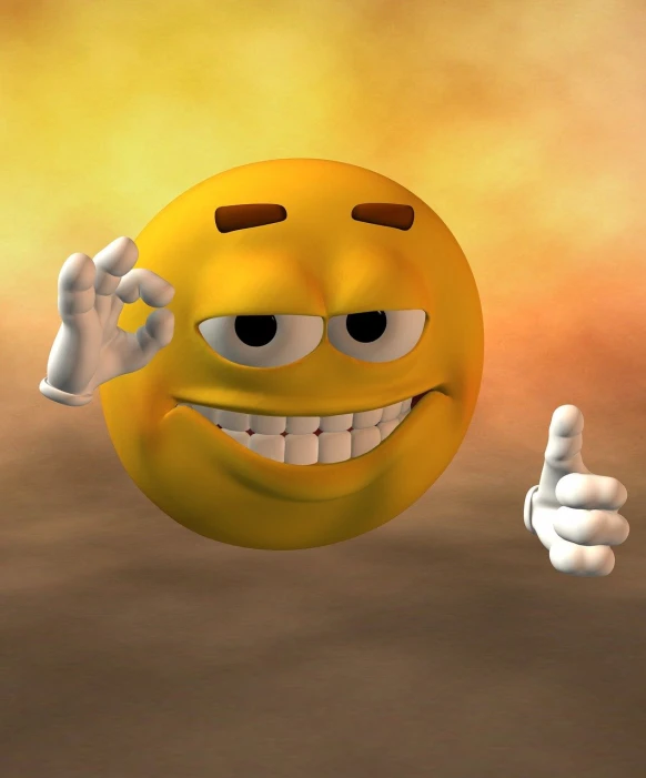 a yellow face has its fist up and hands in the air