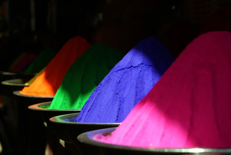 colorful powder arranged in a line at a store