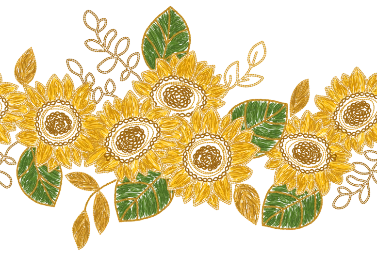 a colorful line art of a group of sunflowers