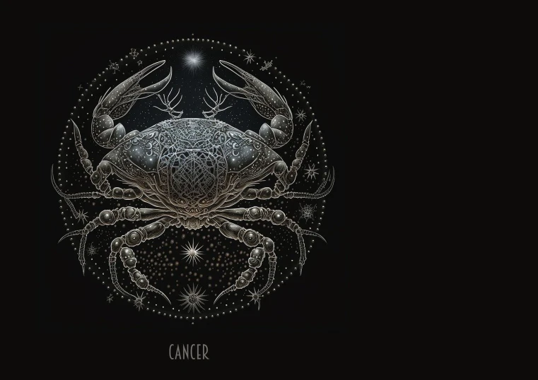 a black and white illustration of crab on a black background