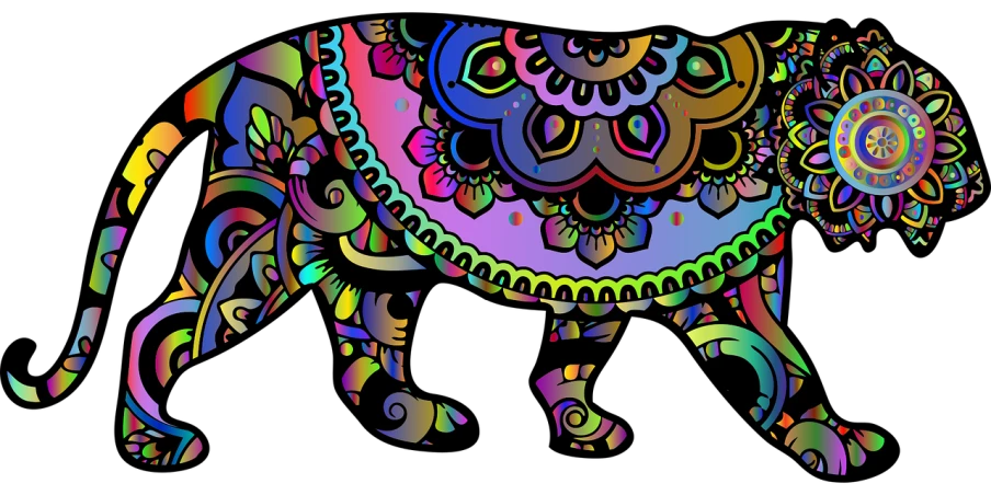 an elephant with many different patterns and colors