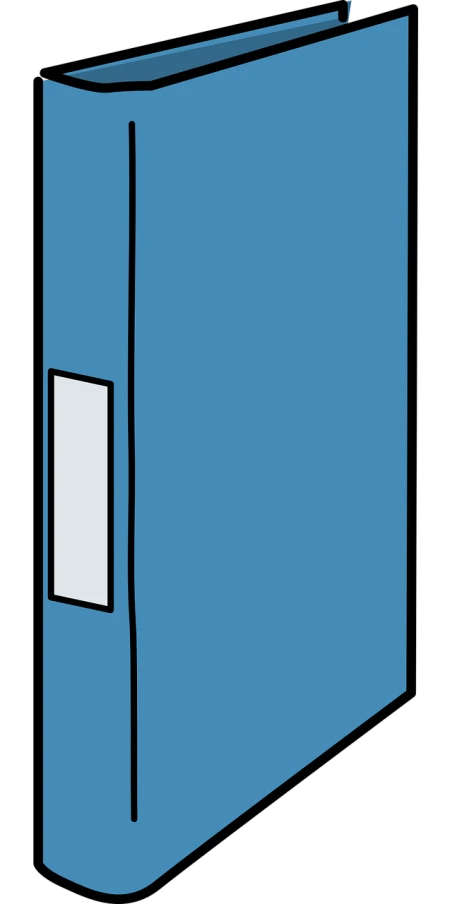 an blue binder with a white strip