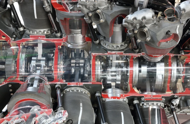 a view of engine parts that are displayed in this image