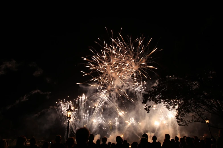 fireworks in the sky are lit up in the night sky