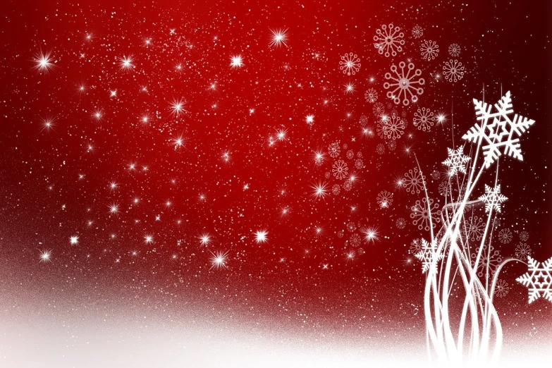 a red background with snow flakes and sparkles