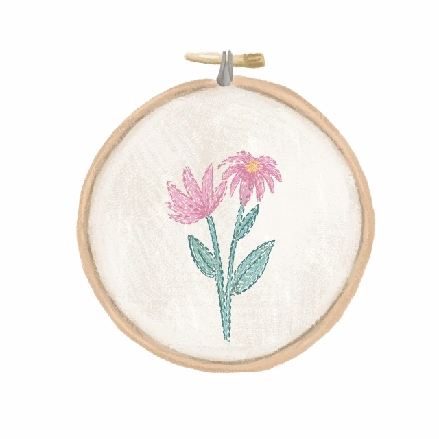 a floral embroidery pattern in an unfinished hoop with a needle