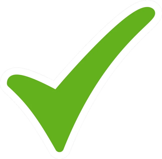 a green check mark icon with white lettering