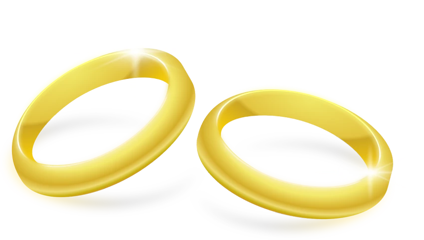 two golden rings on a colorful background