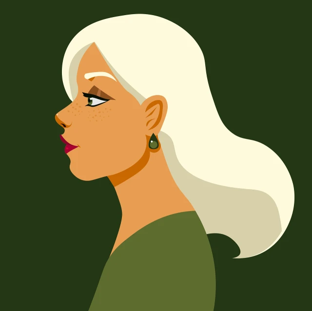 an older woman with blonde hair and a green shirt