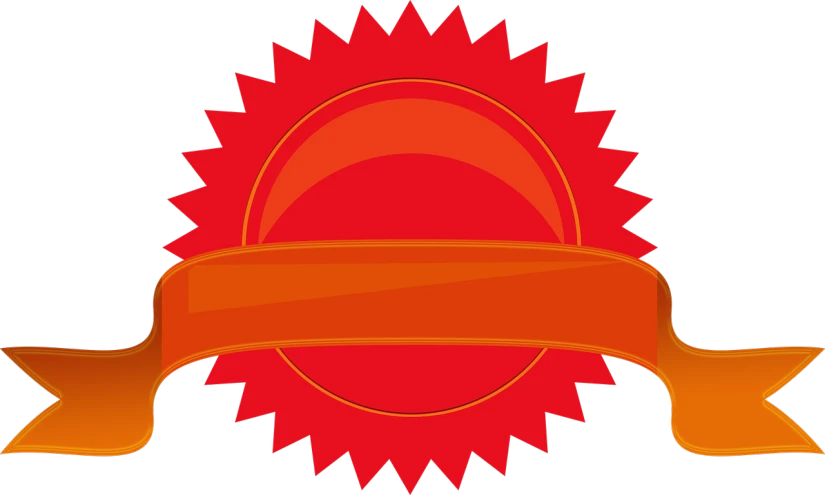 an orange award medal with a red ribbon and gold border