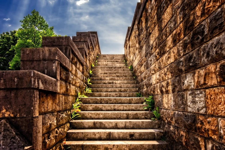 a very long set of stairs going up the side