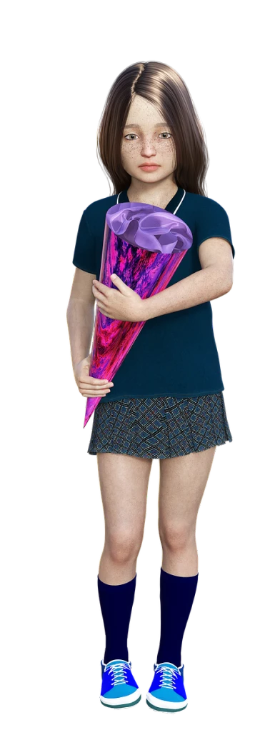 a digital painting of a girl holding a bouquet of flowers