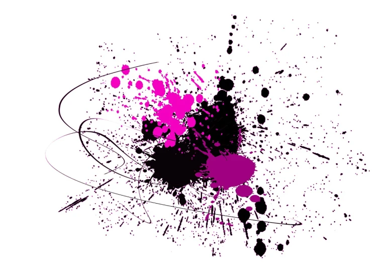 black and purple splatkled paint stains over a white background