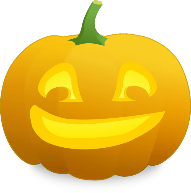 a cartoon pumpkin smiling with an expression on its face