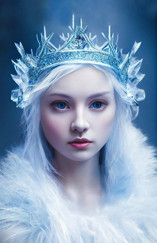 a woman with white hair and a crown
