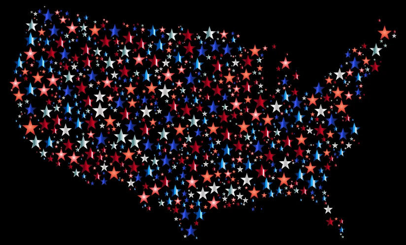 a map of united states made of stars