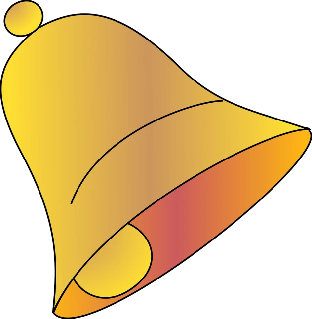 a bell in yellow with red, orange and yellow