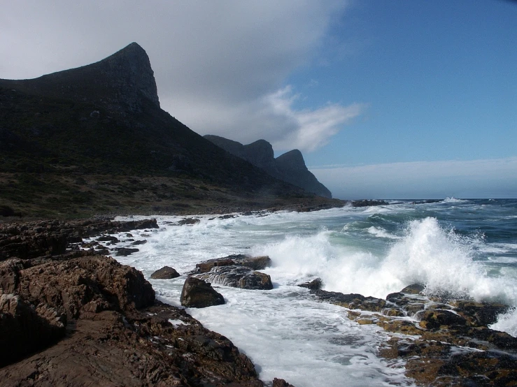 water crashing onto rocks along an island side