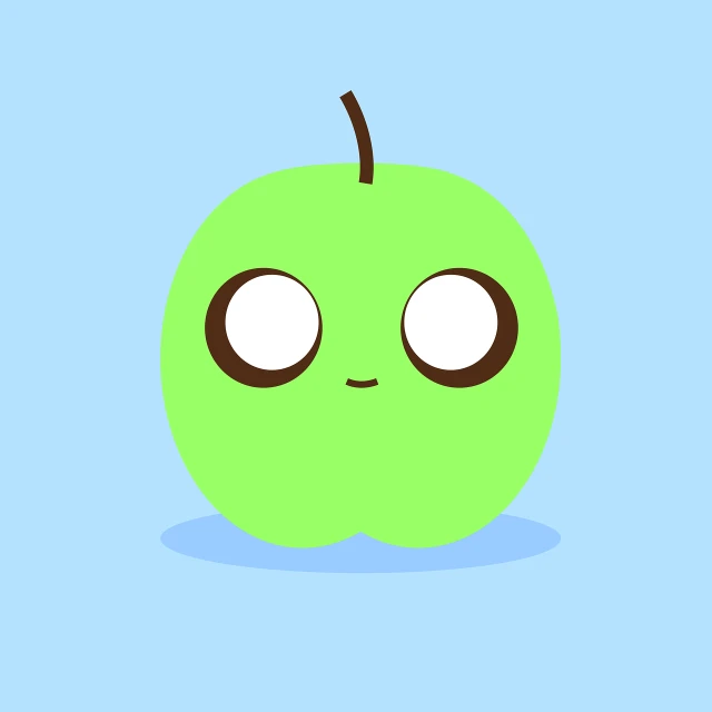 a cartoon apple with eyes on the face
