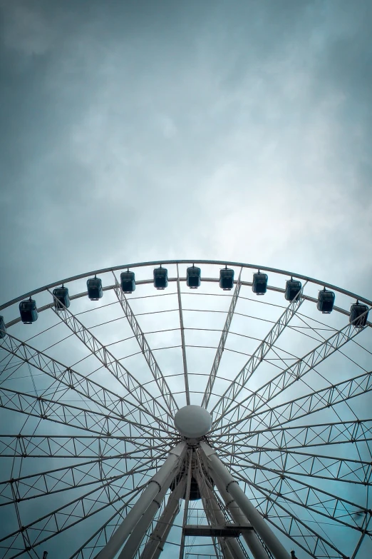 ferris wheel on an overcast day, taken from below