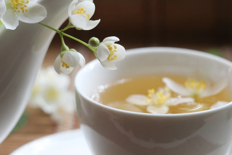 cup of tea with small flowers on the side