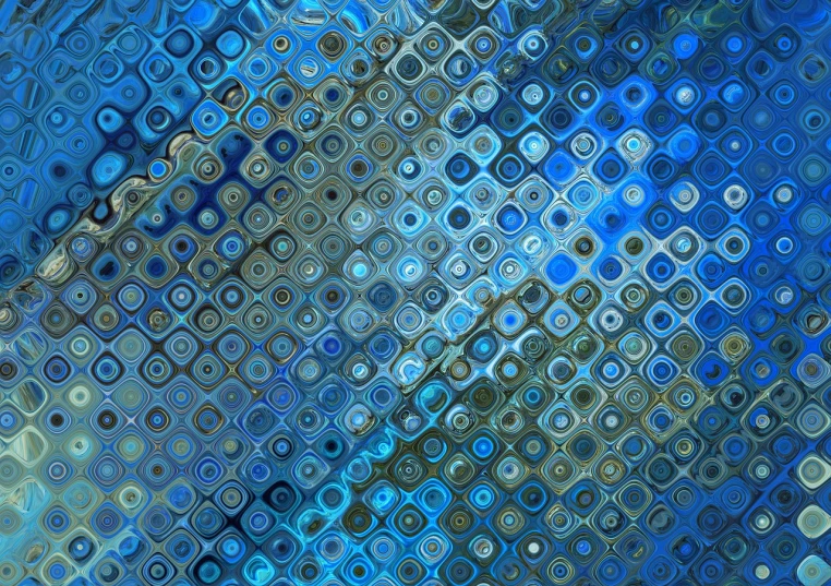 a blue abstract painting with small circles