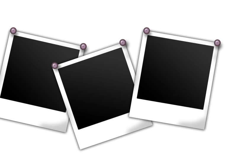 three square polaroid frames on white background