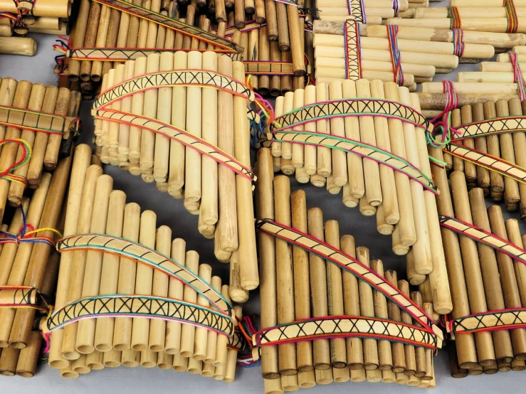 several types of sticks are stacked together and arranged