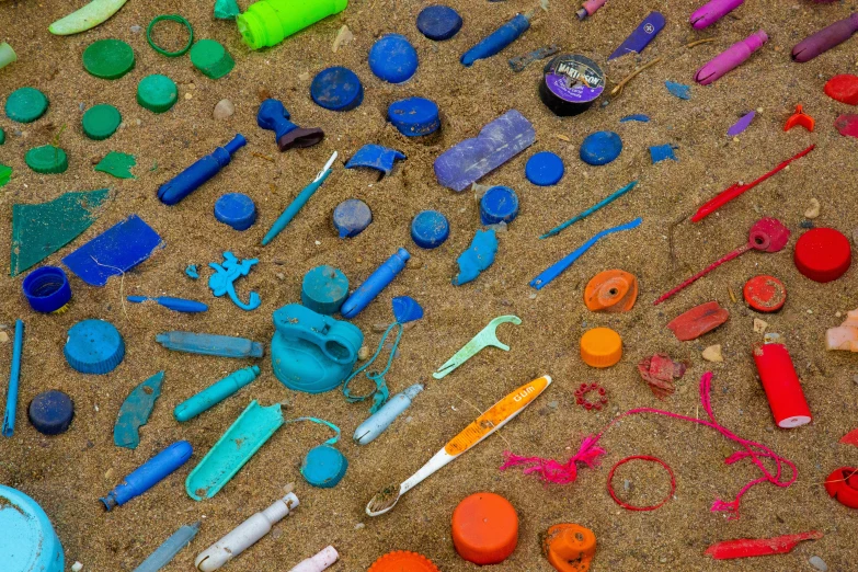 various pieces of plastic sit on the ground
