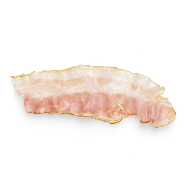 sliced bacon on white background with one section cut in half