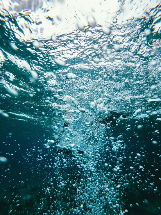 water bubbles make their way across the surface