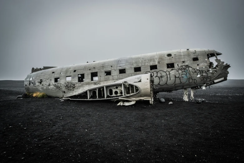 the plane has graffiti all over it