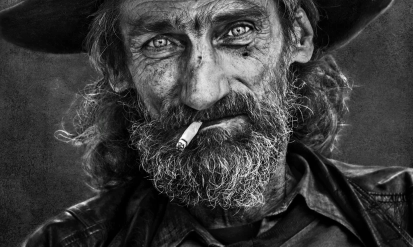 black and white pograph of an old man wearing cowboy attire