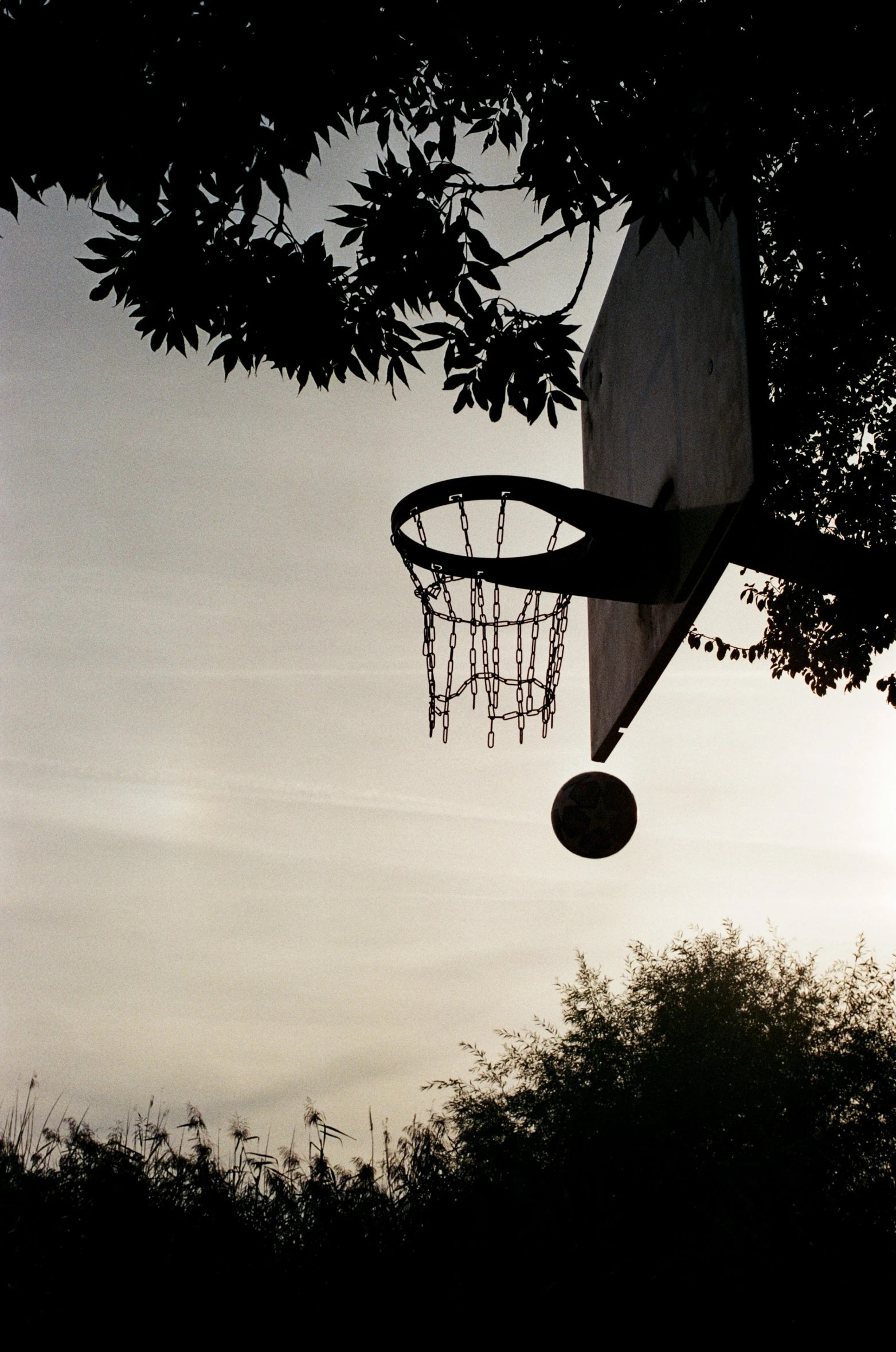 basketball hoop and basketballs hanging on a building