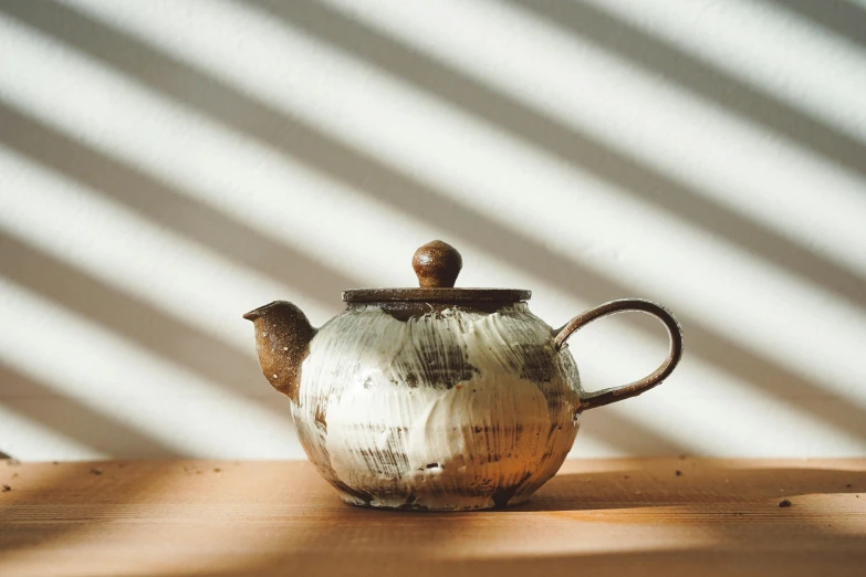 a ceramic tea pot with two birds on it