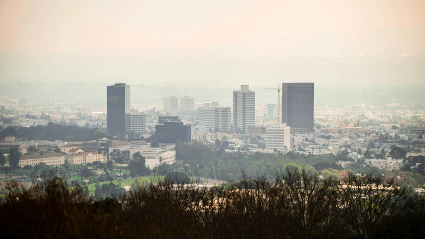 a city skyline as seen from the air