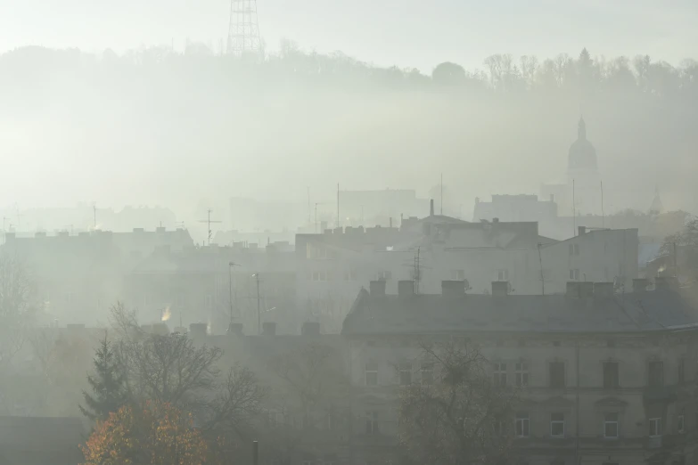 an image of a misty city that looks like soing out of a book